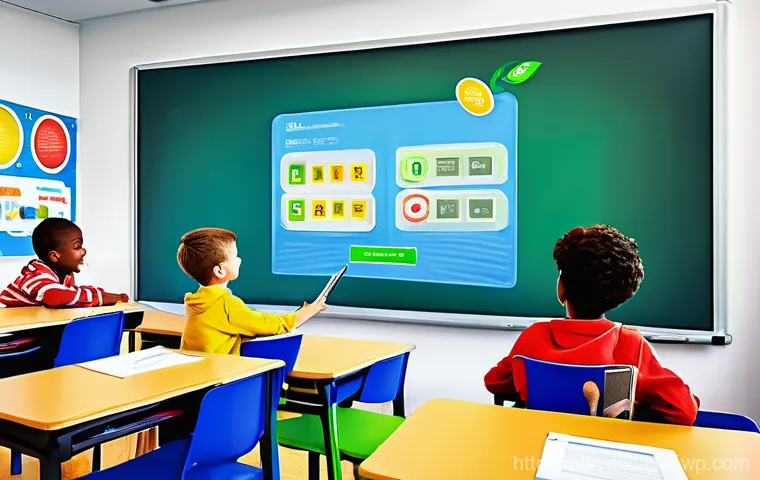 게이미피케이션 교육의 기술적 요구사항 - **Prompt 1: Engaging Gamified Classroom Experience**
A group of diverse children and teenagers, ...