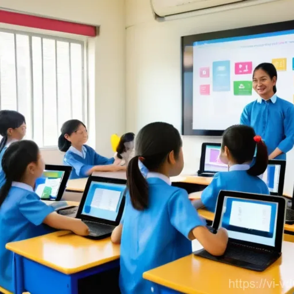 게이미피케이션 교육의 문화적 차이 - A group of diverse Vietnamese students, including boys and girls (ages 10-15), are actively engaged ...