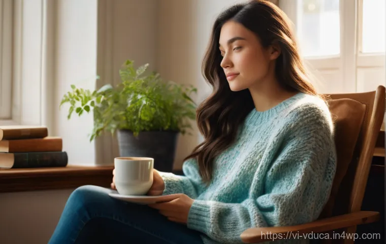 게이미피케이션과 학습 성과의 관계 - A cozy indoor scene featuring a young woman in her mid-20s, with long dark hair, comfortably seated ...