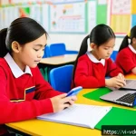Home 15 학생 피드백을 통한 게이미피케이션 개선 방법 - A diverse group of Vietnamese middle school students participating in an online survey on their smar...