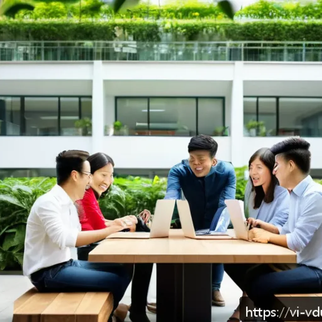 게이미피케이션 교육 성공을 위한 팀 구성 전략 - A modern, open-plan Vietnamese office environment filled with natural light, featuring a diverse gro...