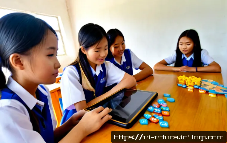 Home 17 게이미피케이션 교육의 성과를 극대화하는 방법 - Photorealistic Vietnamese secondary school classroom using gamified learning, diverse teenage studen...